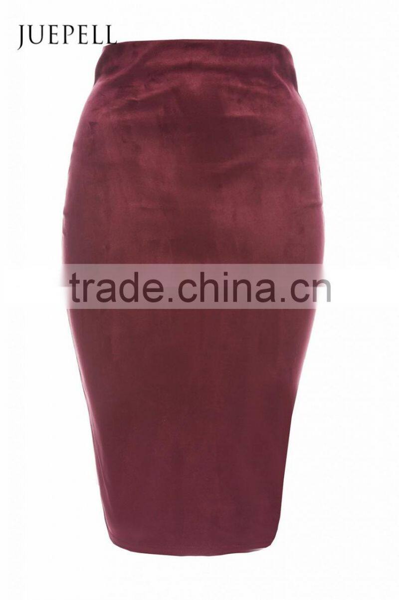 Suede midi women skirt