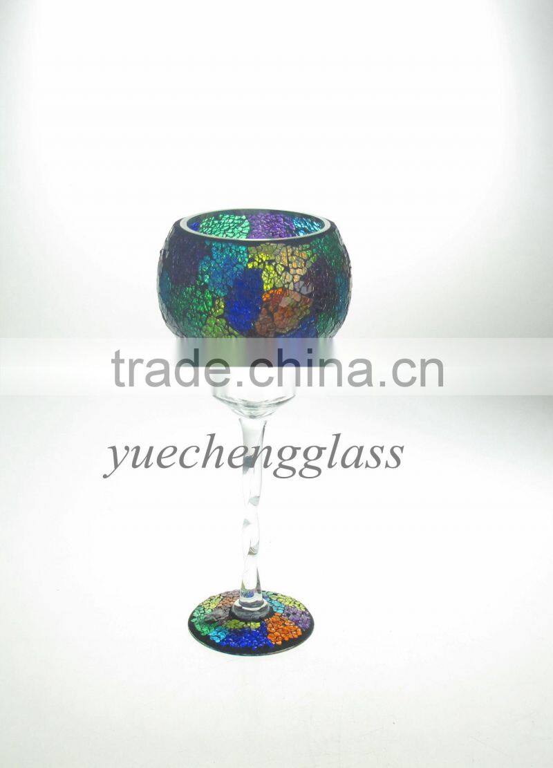Colored mosaic glass candle holders with twisted stand