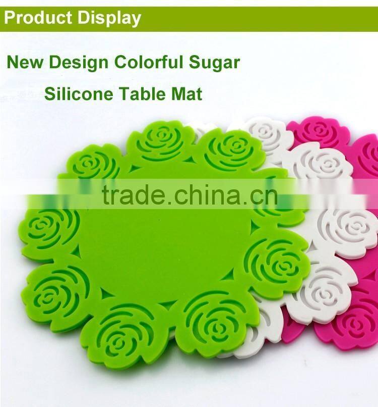 Fashion rose shape lacy silicone mat, silicone flower lacy table mat