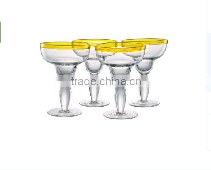 Blue and yellow rim leadfree customized size thick margaret glass in stocks colored large model