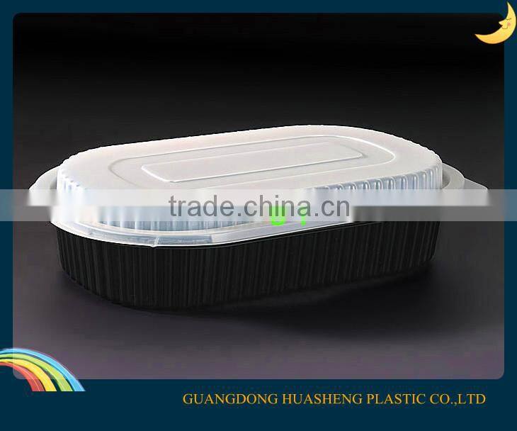 Black 1000ml pp large plastic tray with lid, square disposable tray with lid