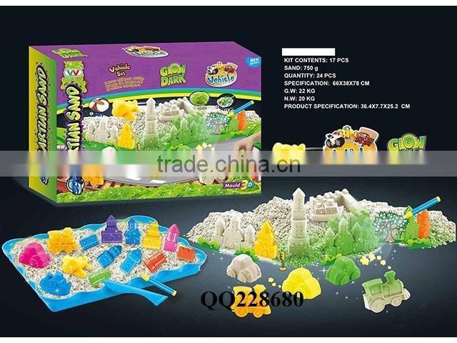Glow in the dark 750G sand+1pcs sand tray+14pcs sand mold,kids toy sand glow in dark