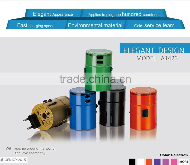 Newest design GENJOY portable universal euro travel adapter with usb