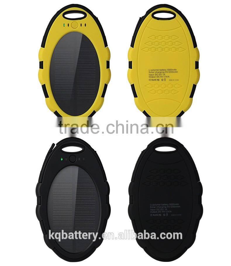 solar mobile charger, 5000 mah portable dual usb waterproof power bank