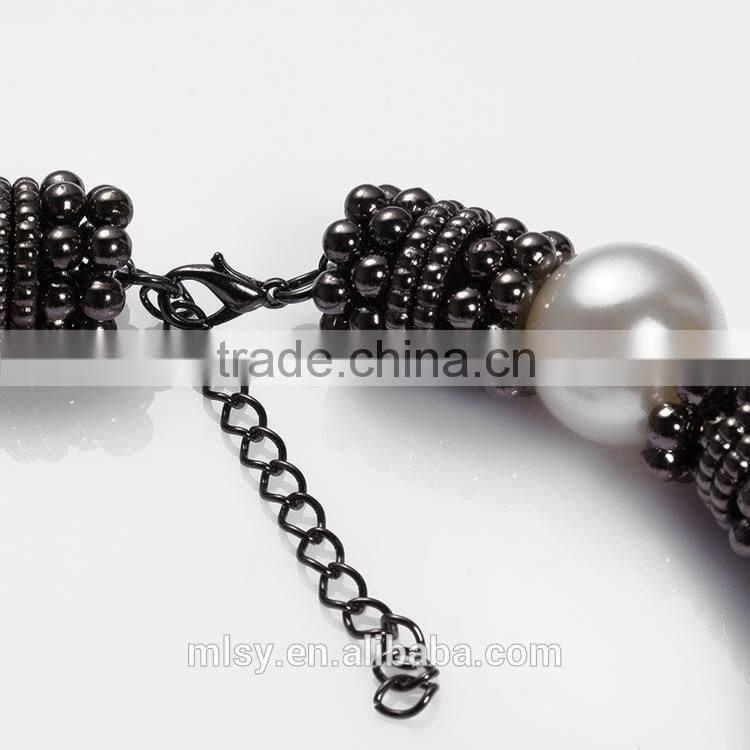Pearl gun metal decorative bead brass chain for wemen Brightness F1-80008
