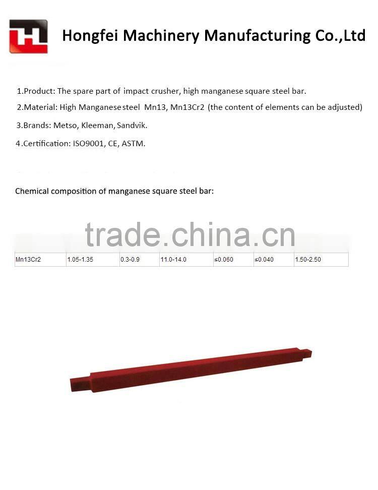 Square Steel Bar for Impact Crusher, Square Steel Bar for high manganese Mn13, Liner plate , blow bar