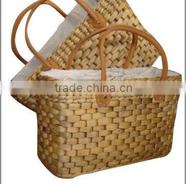 High quality best selling natural and black water hyancinth bag with leather handle from vietnam