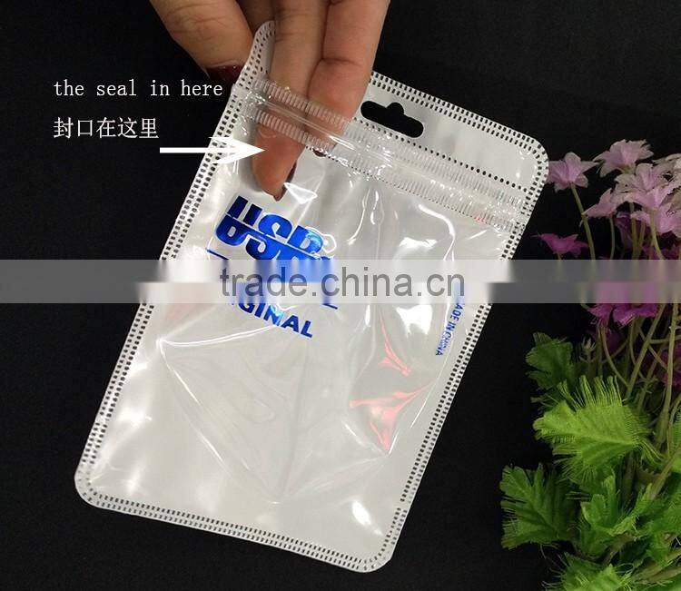 Mobile phone accessories plastic bags/white printing USB plastic bags with zipper/