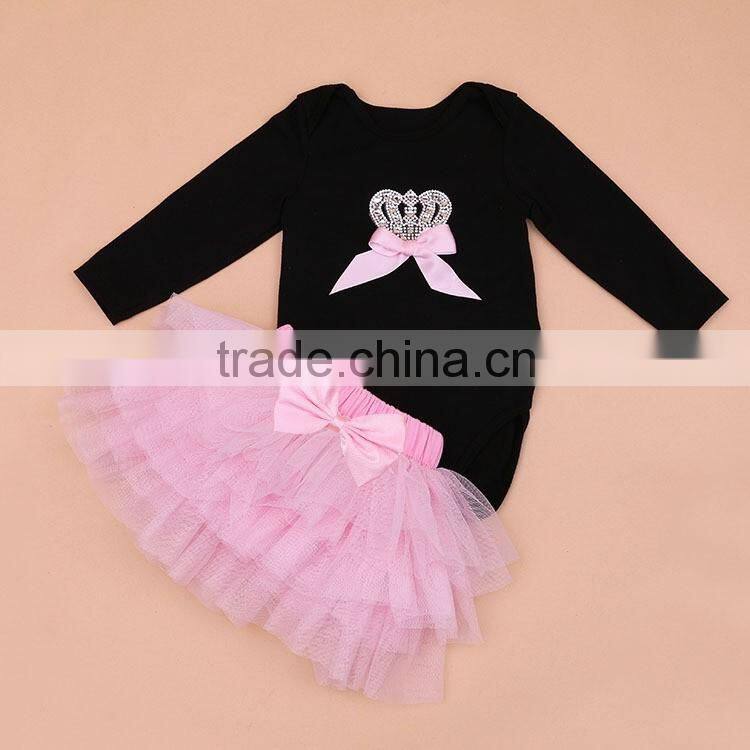 crown pink romper skirt wholesale baby girl clothes set