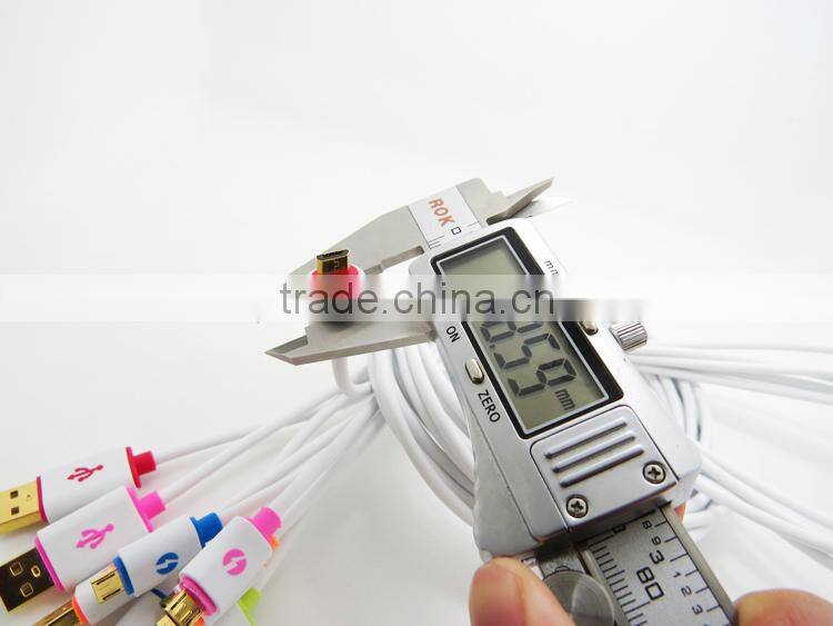 Newest Design Micro LED Colorful Flat Micro USB cable for HTC , Samsung , usb charger cable