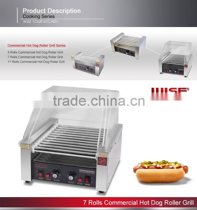 WISE Commercial 11 Rolls Electric Stainless Steel Hot Dog Roller Grill With Sneeze Guard