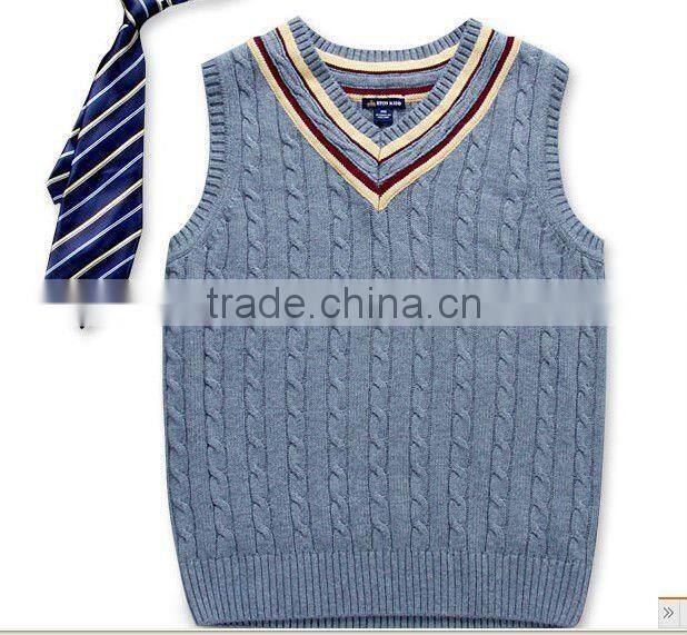 v neck children's thick cotton school uniform vest/sleeveless sweater