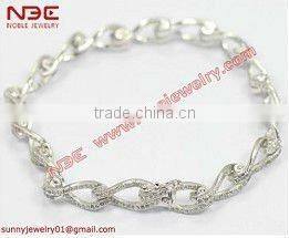 Costume hot sale 925 silver cz bracelet with pave setting heart charm,fashion charm bracelet jewelry for trendy&cute girls