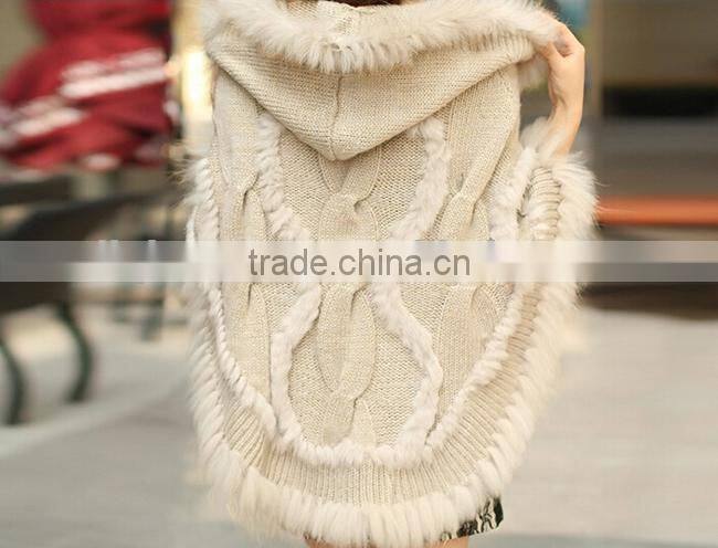 wholesale women cape, rabbit fur poncho, women winter clothes