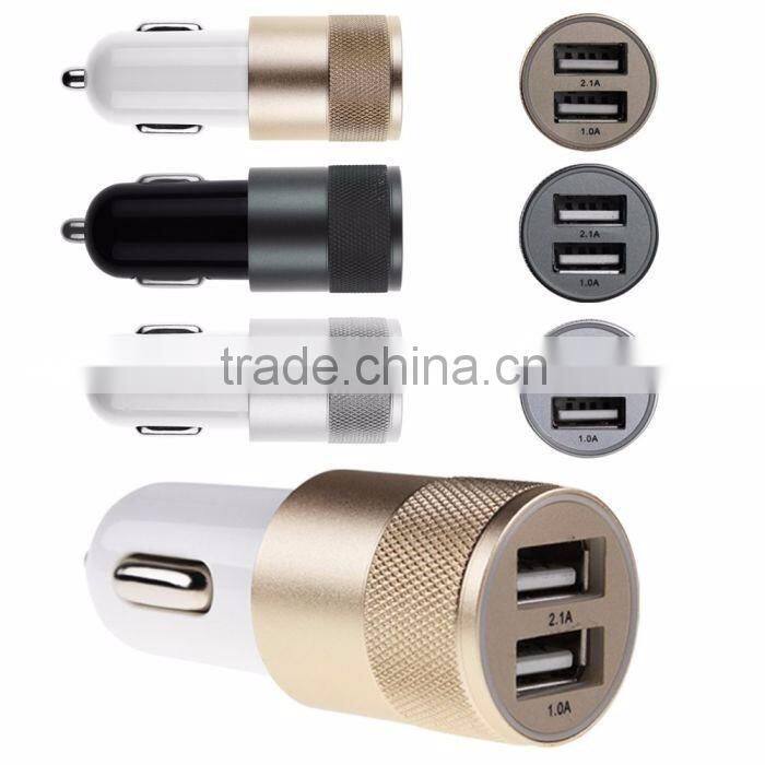 Top qualit metal Dual USB Port Car Charger Universal 12 Volt / 1 ~ 2 Amp