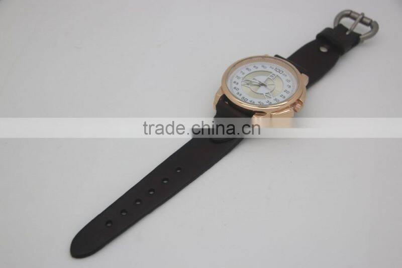 custom your owner logo big leather band men charm vintage watch relogio masculino