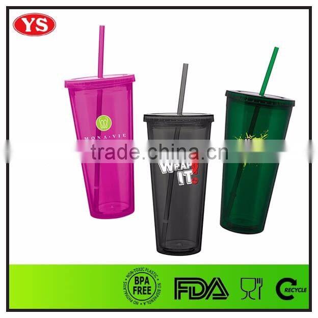 customized double wall promotion 24oz plastic tumbler with straw