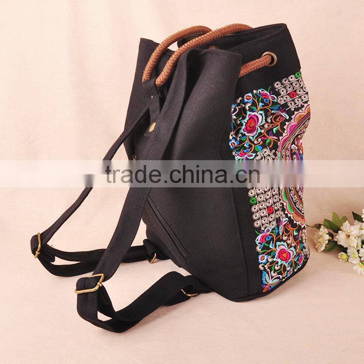 China wholesale ethnic embroidery canvas woman backpack
