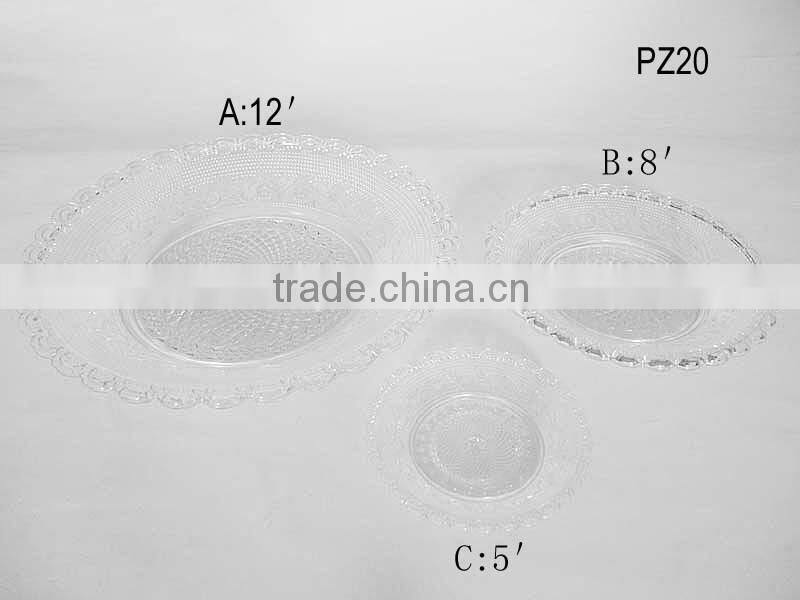 Art embossed 5" 8" 12" glass plate for restaurant