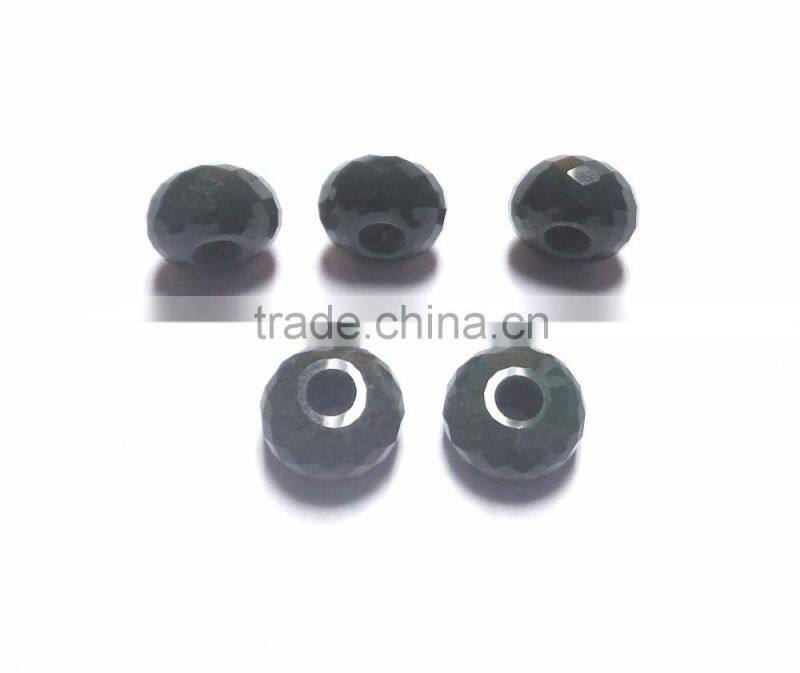 Green Jasper Fancy Faceted Handmade Roundel Big Hole Beads