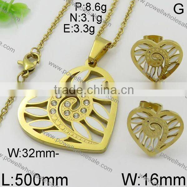 Latest hot heart style wholesale 18k gold jewelry set