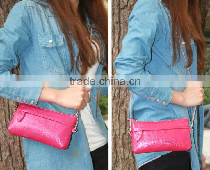 Wholesale Multifunction Women Ladies Genuine Leather Clutch Handbag Small Shoulder Bag Wallet Pouches Purse With Long Chain