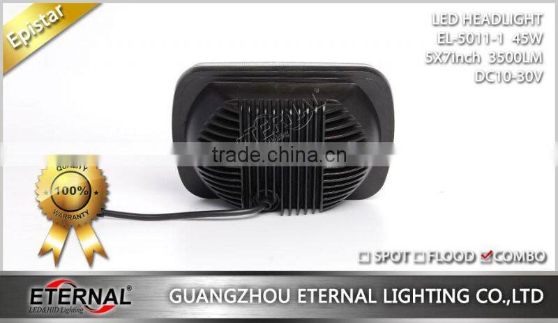 5x7in 45W sealed beam led headlight dual beam light with H4 plug for automotive truck
