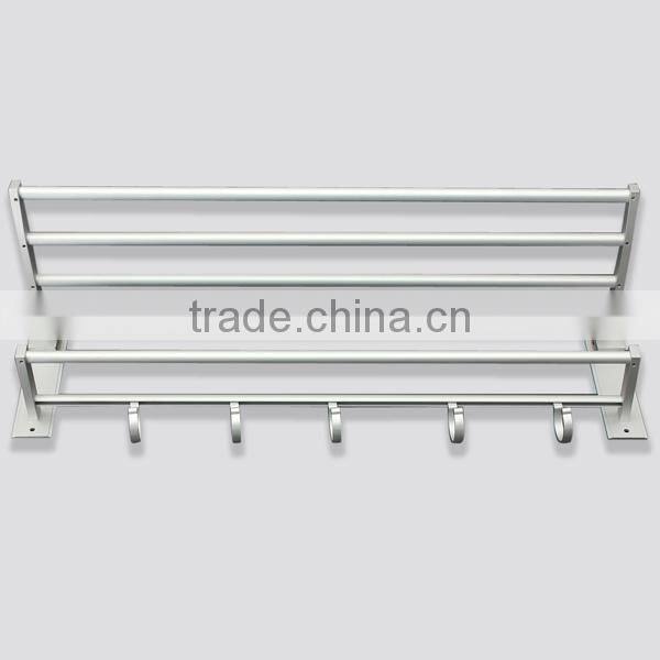 TOWEL RACK SHELF PREMIUM ALUMINUM SILVER FOLDED BATH WITH 5 HOOKS SHELF WASHCLOTH HOLDER