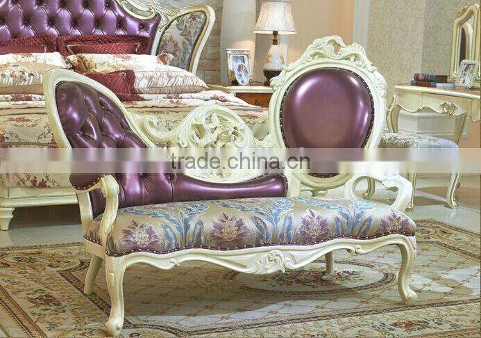 European Style Elegant Double Bed, Palace Princess Purple King Size Bed, Luxury Bedroom Furniture Set (BF01-ML028)