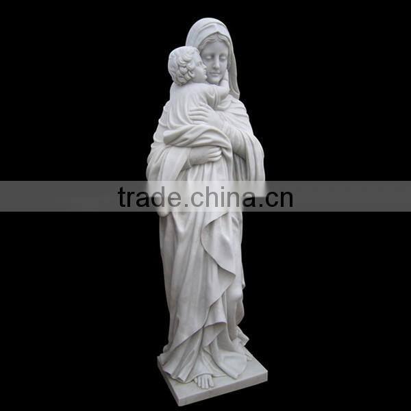 White Marble Virgin and Baby Statue Carving
