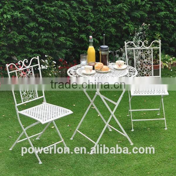 Bistro Set White With Foldable Table and Chairs Outdoor Furniture