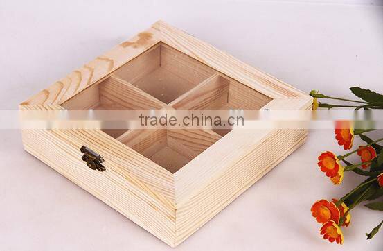 Recycled Wooden tea Storage Box with Clear Glass Lid