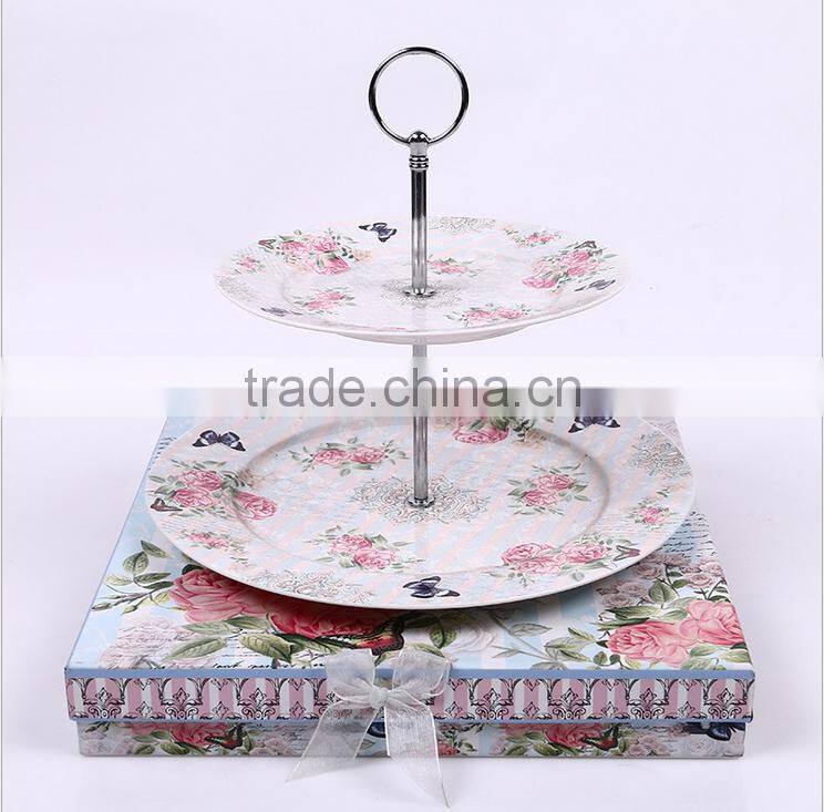 Luxury yiwu double layer plate fine porcelain dinner plate set with gift box plate for weeding