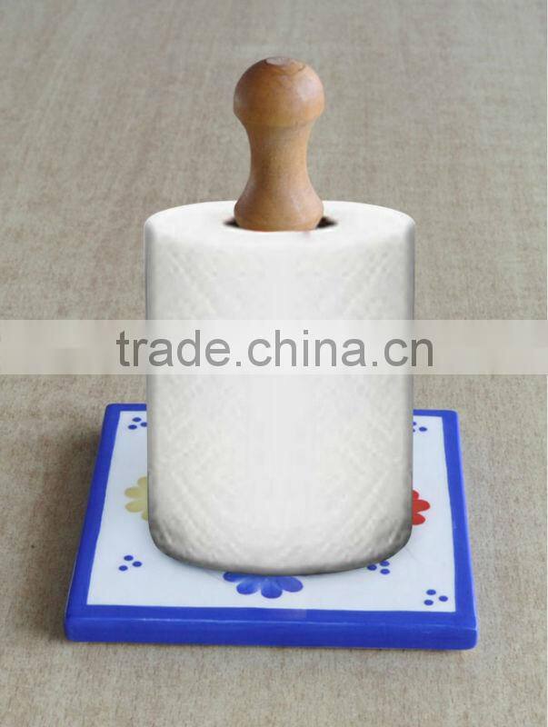 Ceramic paper holder, wooden paper towel holder with ceramic base