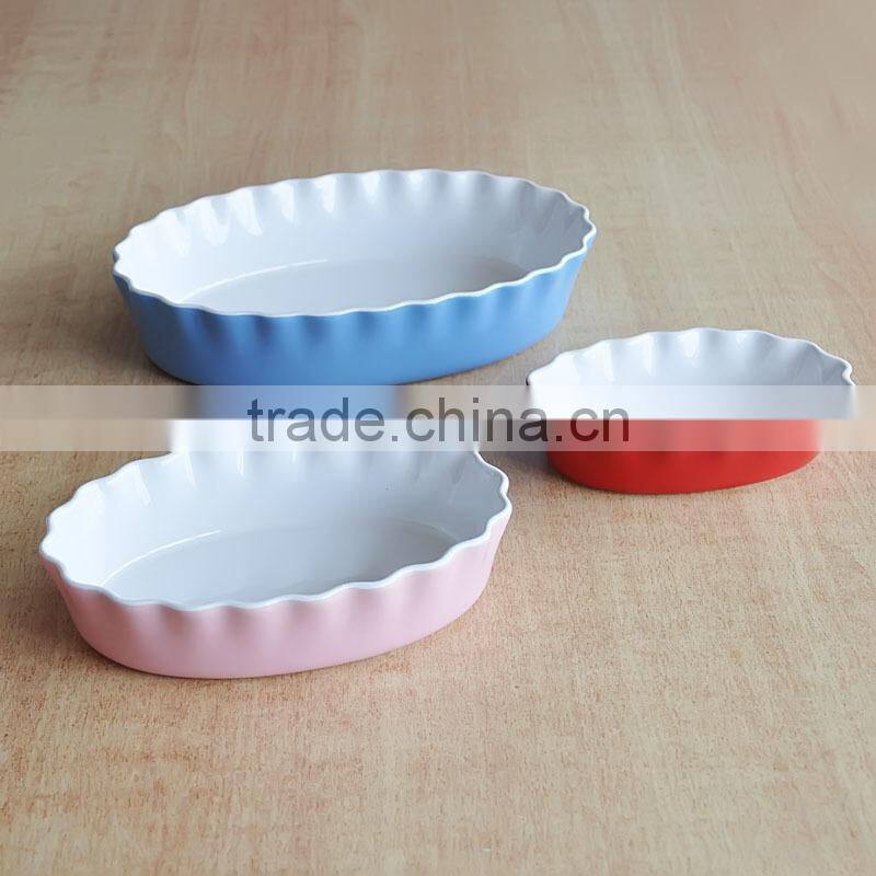 ceramic oval shape baking dish with solid color