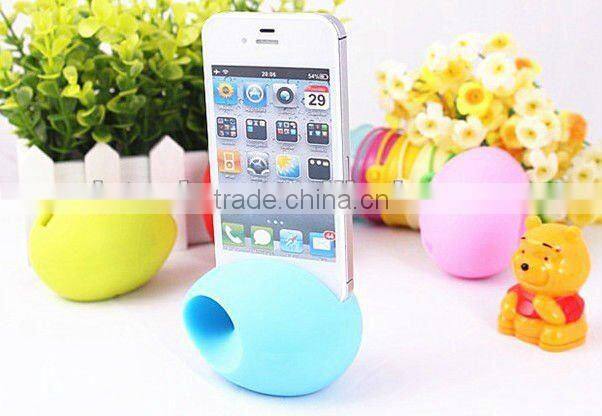 Hot selling silicone egg shape phone holder amplifier/cell phone stand with loud-speaker