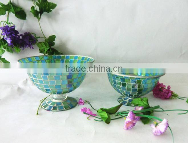 Table Decor Green Blue Mosaic Large Round Blown Vase Wholesale Glass Bowls Vases
