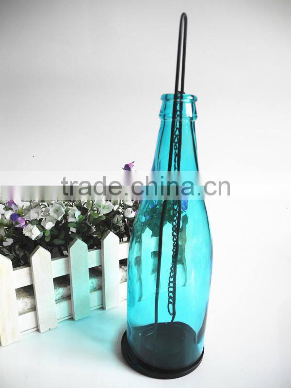 colorful glass candle bottle with hinge handle and buttom tray