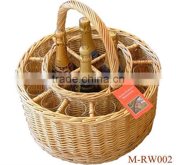 Wicker wine bottle gift basket with grid (factory supplier)