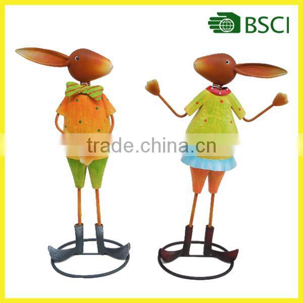 YS15425-L lovely double rabbits metal craft handicraft garden decoration