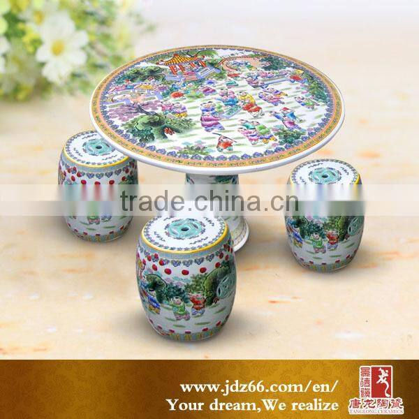 Garden decoration handpaimted flower ceramic round dinning table in hot sale
