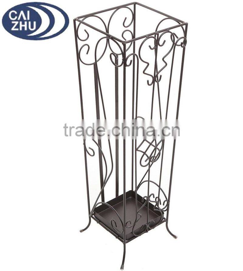 Brown Metal Scrollwork Design Entryway Umbrella Holder & Stand Drying Rack
