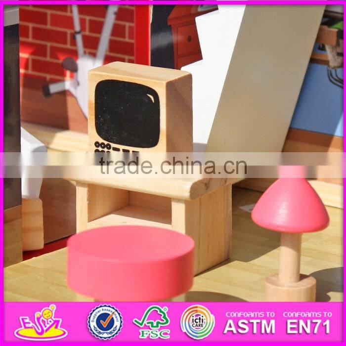 2016 Hot sale baby wooden model doll house,pretend toy kids wooden model doll house W06A138