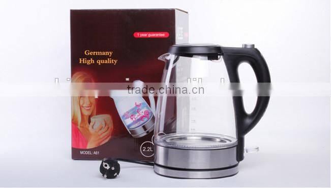 FACTORY SALE , STOCK 2000PCS ONLY 6USD/PC good quality and competitive price clear glass electric kettle with color changing