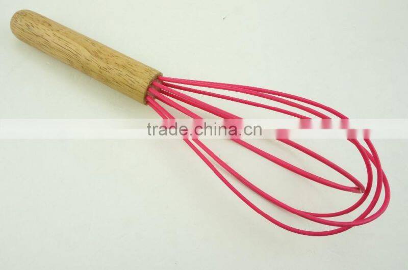 13042 Wooden Whisk Silicone Milk and Egg Whisk Heat Resistant Non-Stick with Beech Handle