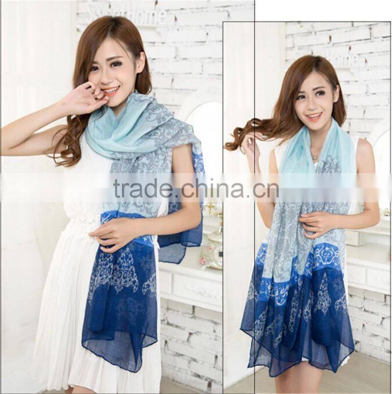 High Quality Gradual Colors Voile Female Scarves Shawl Wrap Long Foulard Women Scarf Flower Print