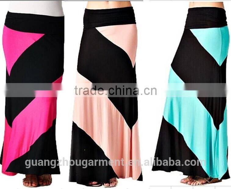 long skirt young Aloud chevron print wide waist band maxi skirt cheap maufacture in china