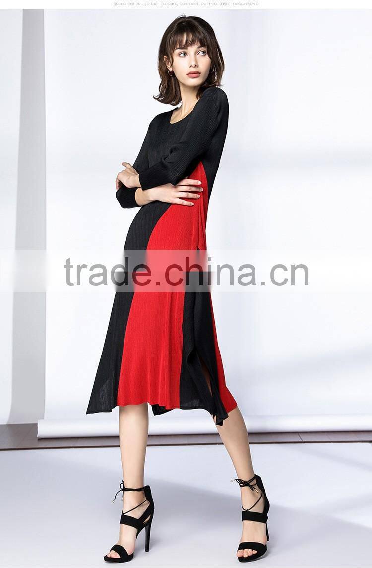 High elastic pleat asymmetrucal spring women dress