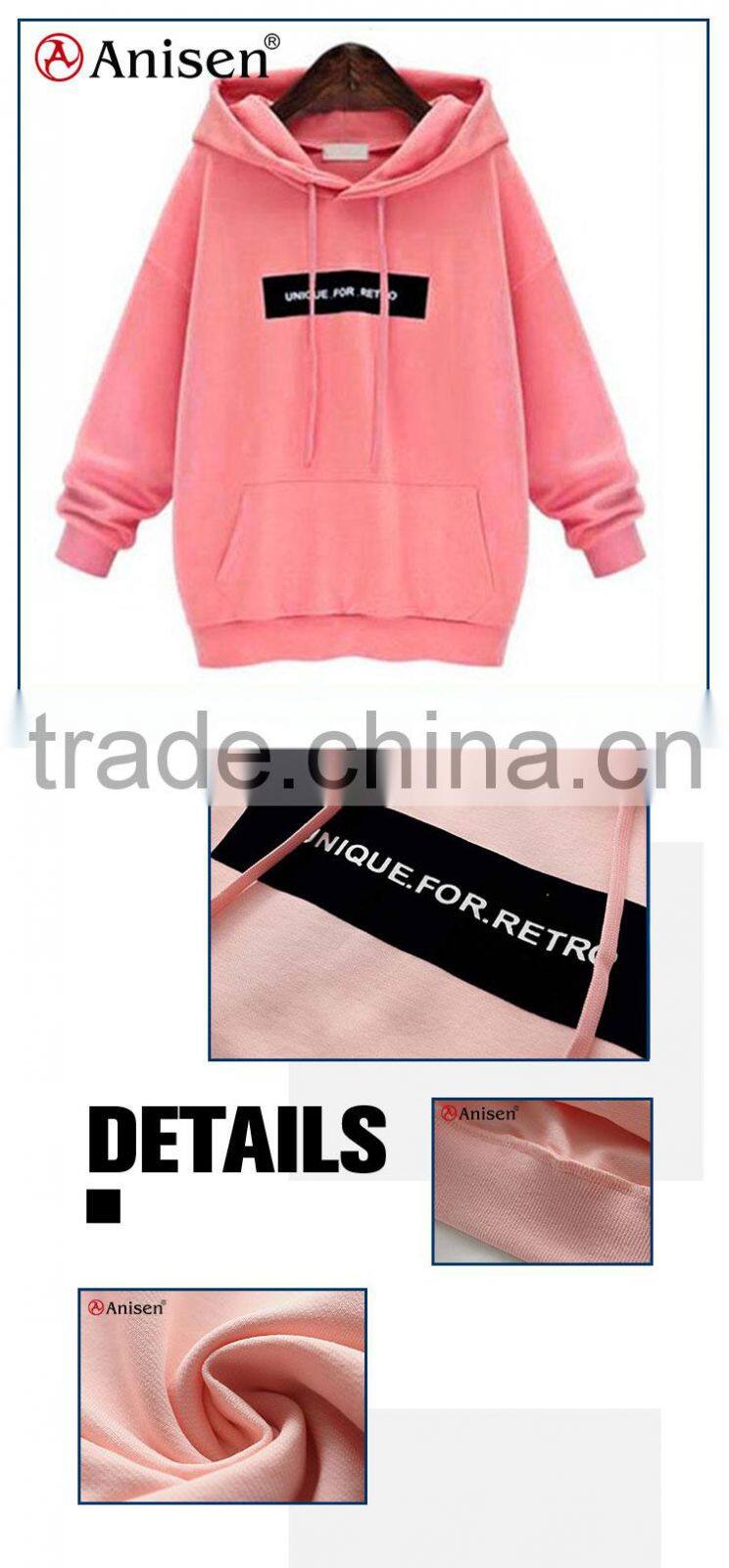 2017 manufacture pink cvc fleece xxxxl with hoodies women's wholesale sweatshirt
