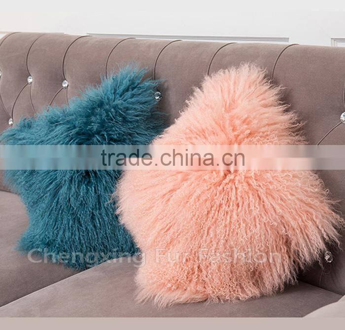 CX-D-04N Wholesale High Quality Best Selling Comfortable Lamb Fur Pillow Genuine Mongolian Sheep Fur Pillows